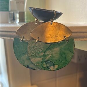 Anthropologie green and brass disk earrings